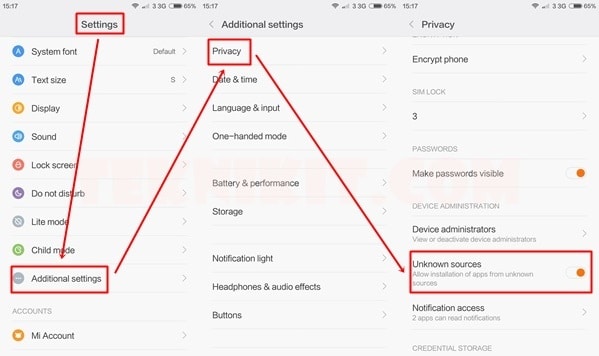 Enable installations of applications via apk from unknown sources