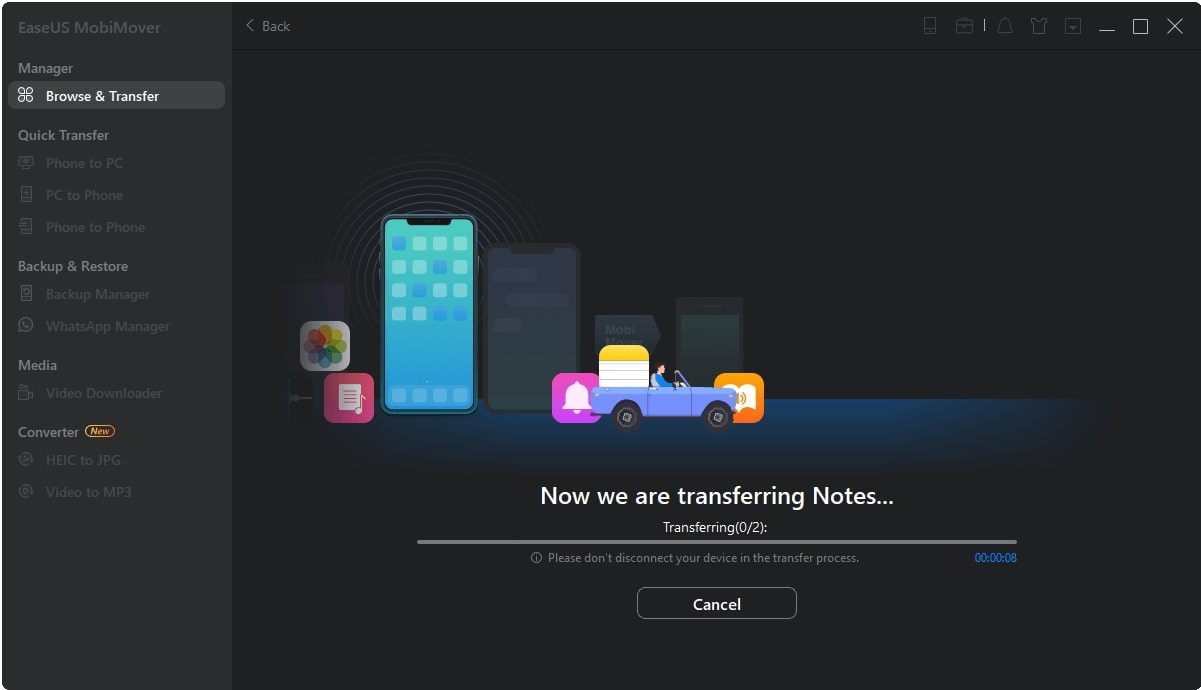 transferring the selected notes